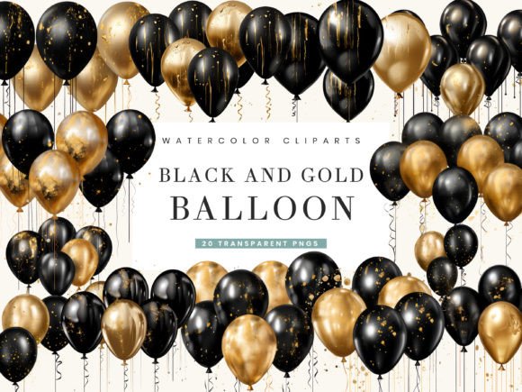 Download Black and Gold Balloon Clipart Bundle - Balloon clipart Collection