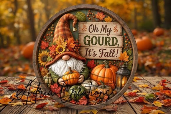 Download Gnome Fall Round Sign, Autumn Wreath Png - Fall Collection