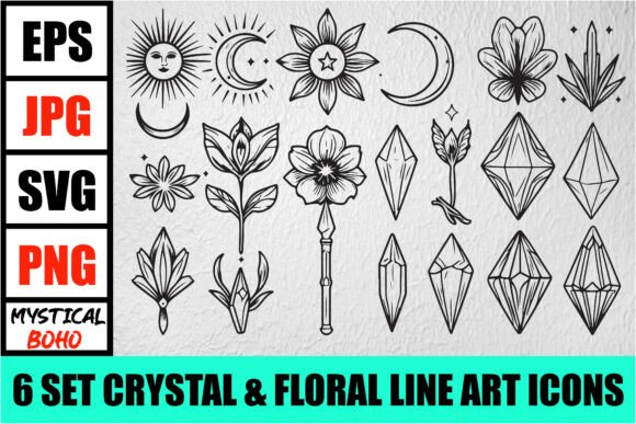 Download Boho Crystal &amp; Floral Line Icons Set - Premium Resources
