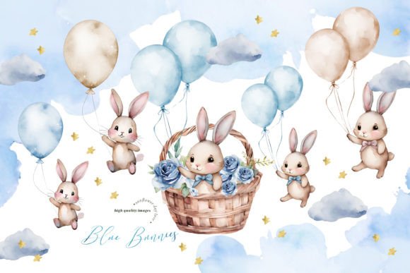 Download Bunnies Blue &amp; Gold Balloon Clipart - Balloon clipart Collection