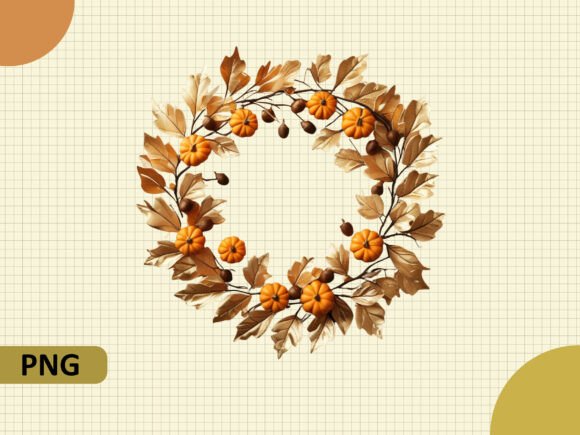 Download Fall Wreath Golden Leaves Pumpkins Png - Fall Collection