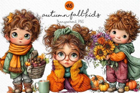 Download Whimsical Autumn Fall Kids Clipart PNG - Fall Collection