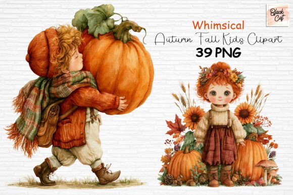 Download Whimsical Autumn Fall Kids Clipart Set - Fall Collection